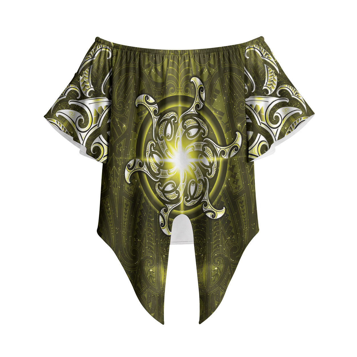 New Zealand Matariki Hiwaiterangi Off Shoulder Wrap Waist Top Maori Moko Yellow Galaxy LT05 Yellow - Polynesian Pride
