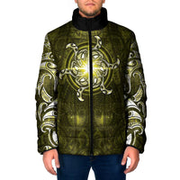 New Zealand Matariki Hiwaiterangi Padded Jacket Maori Moko Yellow Galaxy LT05 Men Yellow - Polynesian Pride