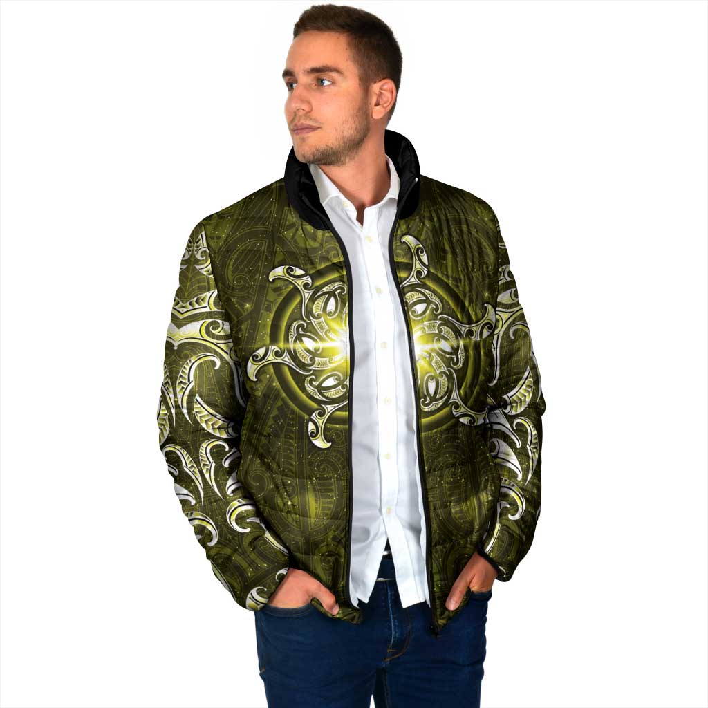 New Zealand Matariki Hiwaiterangi Padded Jacket Maori Moko Yellow Galaxy LT05 - Polynesian Pride