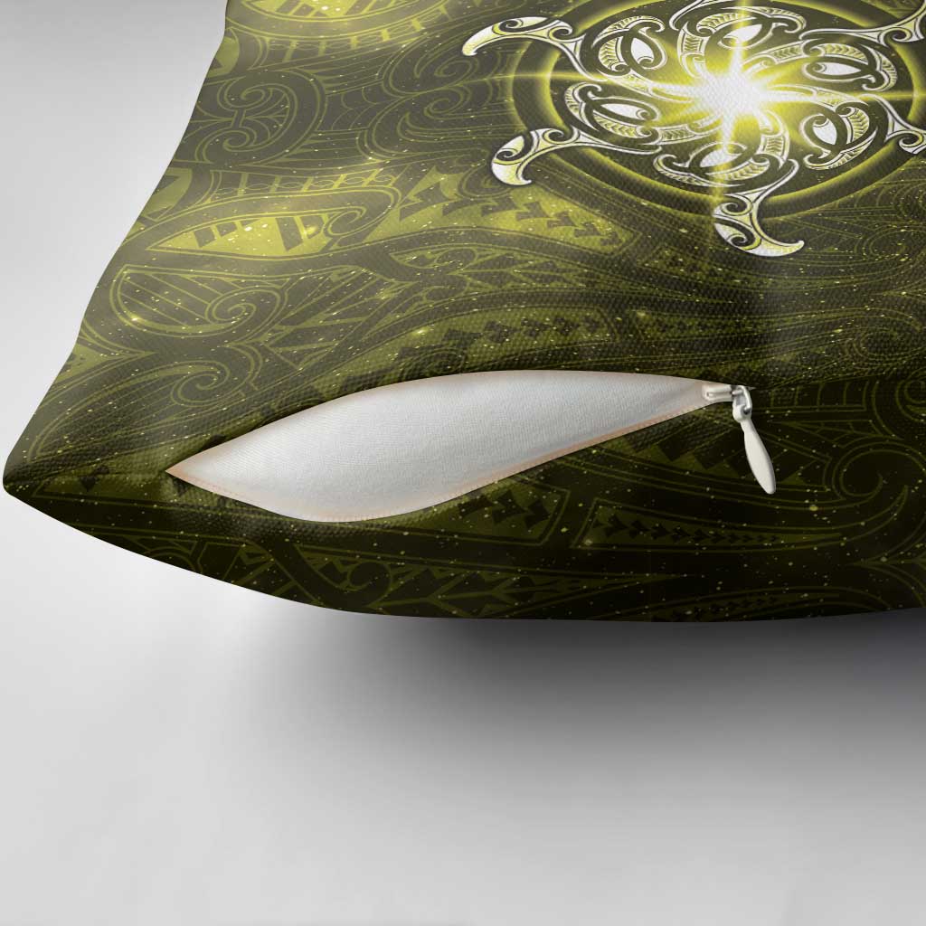 New Zealand Matariki Hiwaiterangi Pillow Cover Maori Moko Yellow Galaxy LT05 - Polynesian Pride