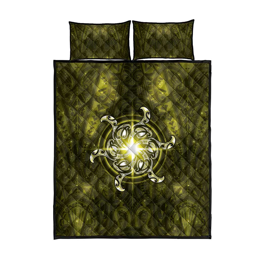 New Zealand Matariki Hiwaiterangi Quilt Bed Set Maori Moko Yellow Galaxy LT05 - Polynesian Pride