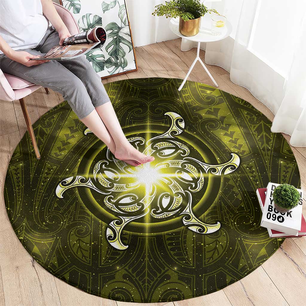 New Zealand Matariki Hiwaiterangi Round Carpet Maori Moko Yellow Galaxy LT05 - Polynesian Pride