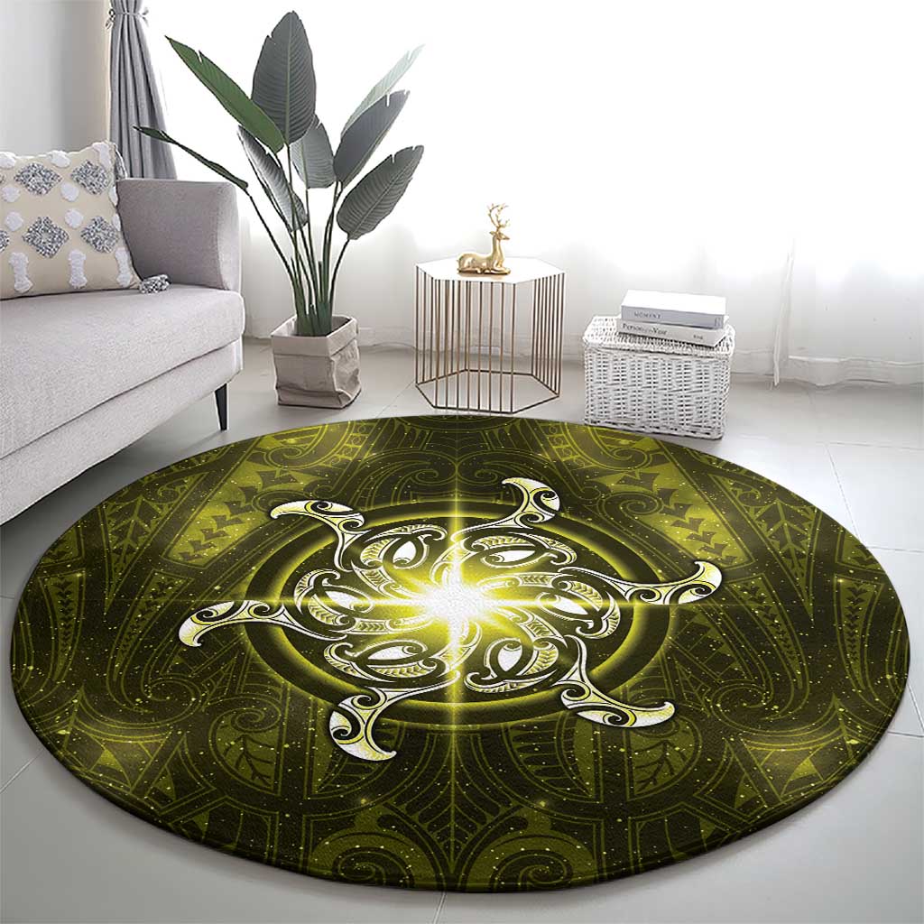 New Zealand Matariki Hiwaiterangi Round Carpet Maori Moko Yellow Galaxy LT05 - Polynesian Pride