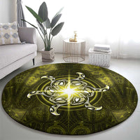 New Zealand Matariki Hiwaiterangi Round Carpet Maori Moko Yellow Galaxy LT05 - Polynesian Pride