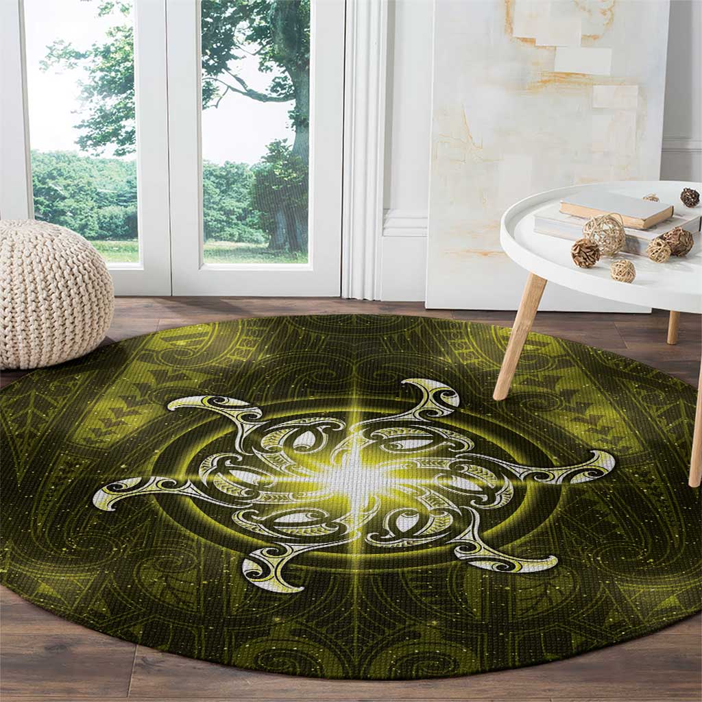 New Zealand Matariki Hiwaiterangi Round Carpet Maori Moko Yellow Galaxy LT05 - Polynesian Pride