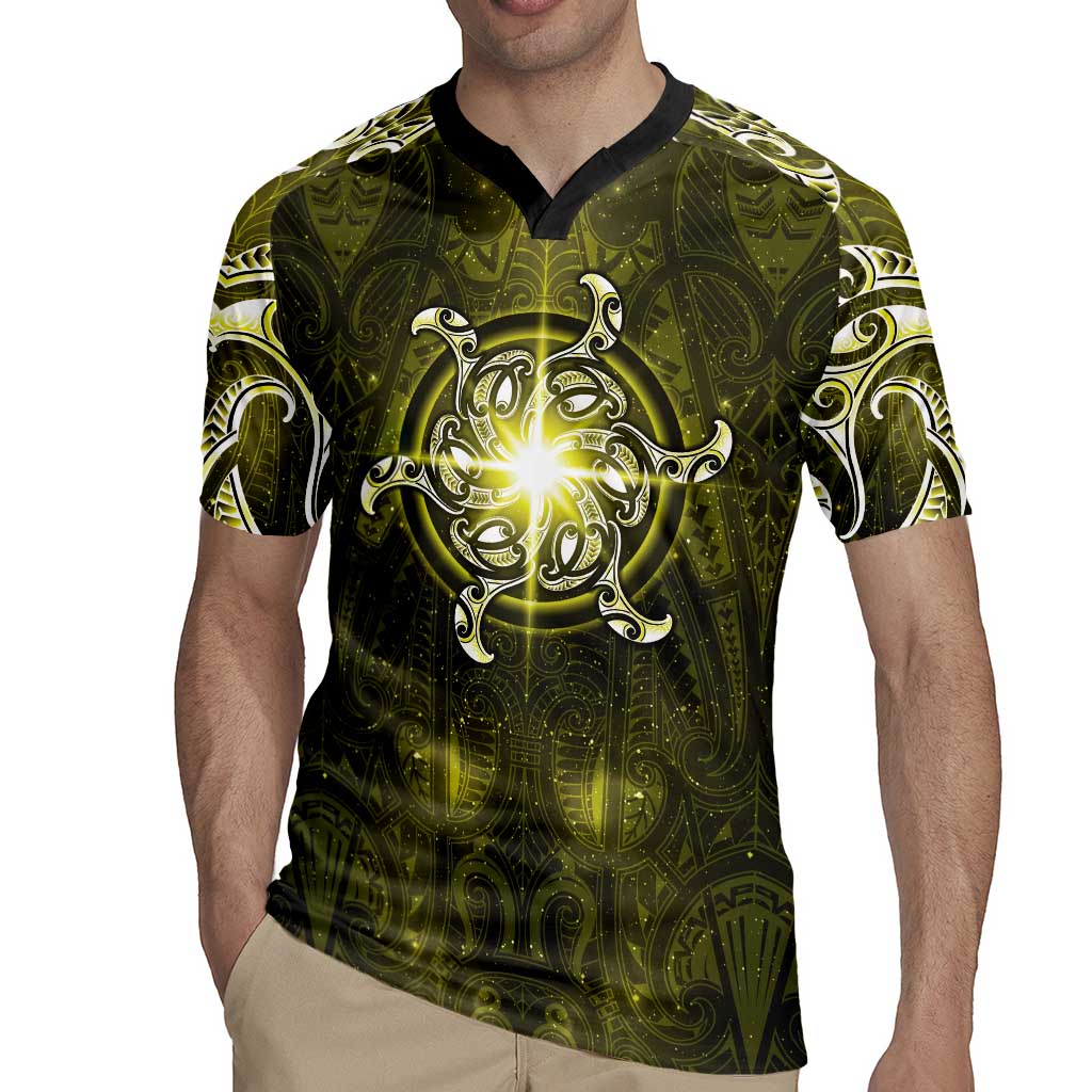 New Zealand Matariki Hiwaiterangi Rugby Jersey Maori Moko Yellow Galaxy LT05 - Polynesian Pride
