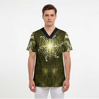 New Zealand Matariki Hiwaiterangi Scrub Top Maori Moko Yellow Galaxy LT05 - Polynesian Pride