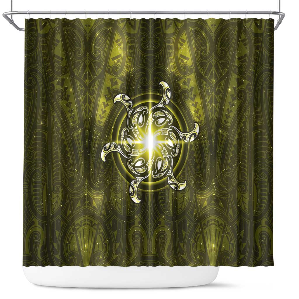 New Zealand Matariki Hiwaiterangi Shower Curtain Maori Moko Yellow Galaxy LT05 Yellow - Polynesian Pride