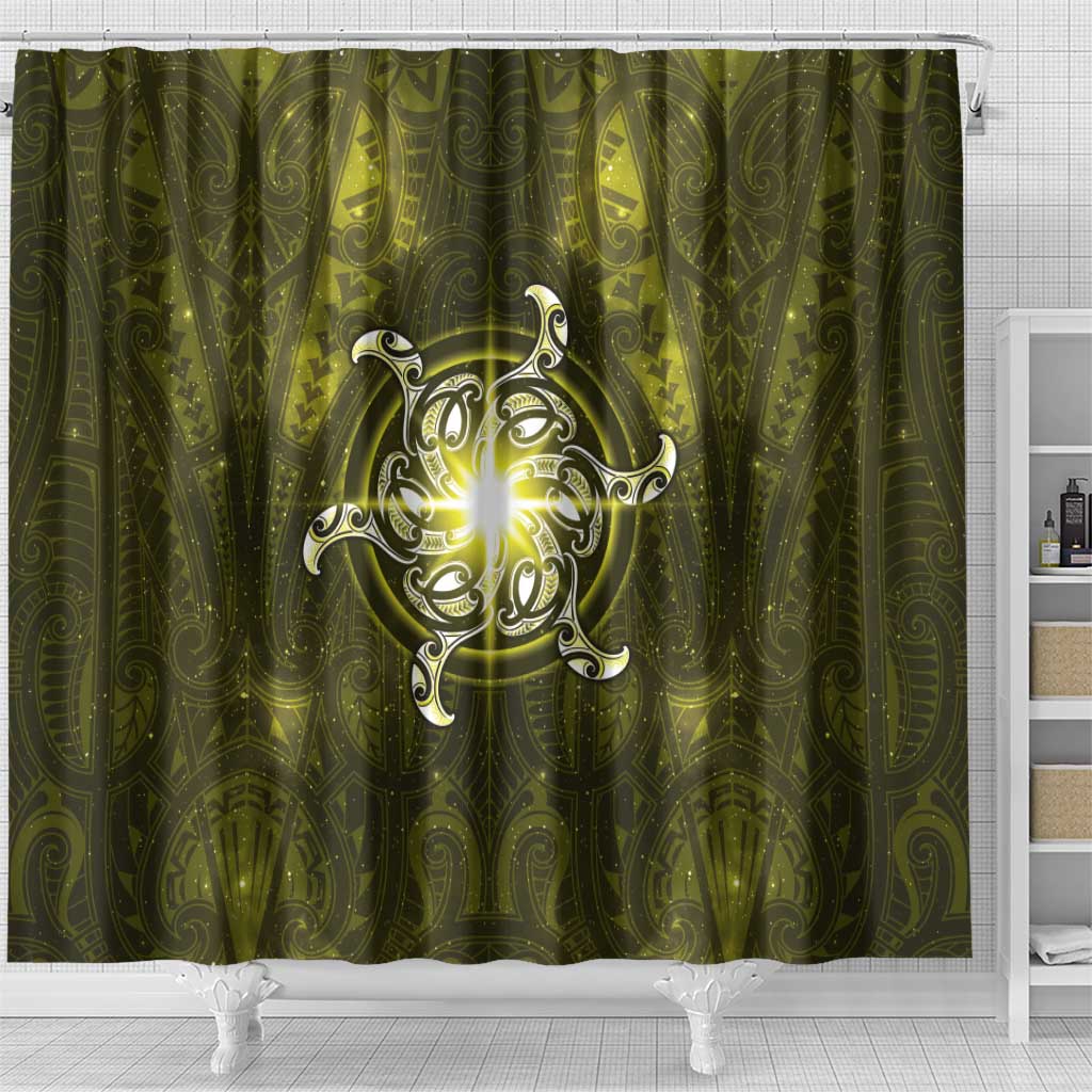 New Zealand Matariki Hiwaiterangi Shower Curtain Maori Moko Yellow Galaxy LT05 - Polynesian Pride