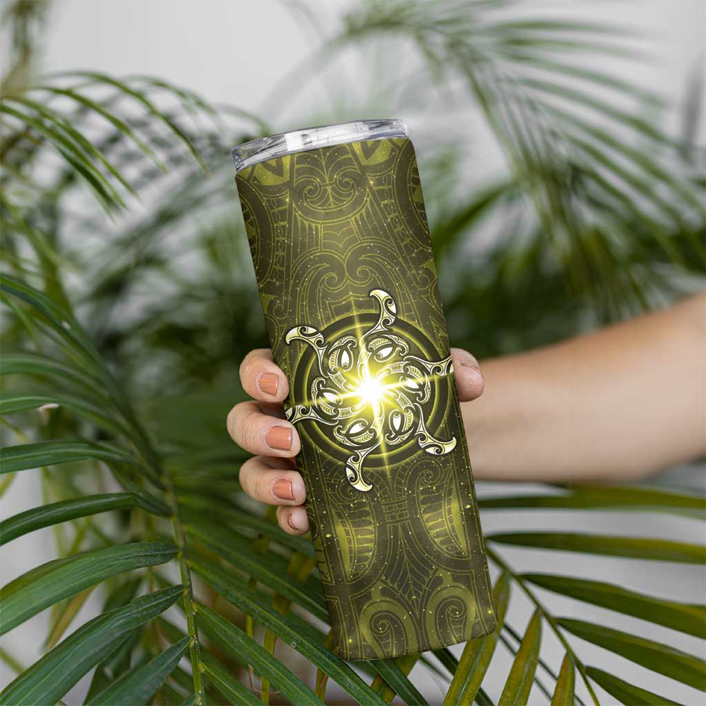 New Zealand Matariki Hiwaiterangi Skinny Tumbler Maori Moko Yellow Galaxy LT05 - Polynesian Pride
