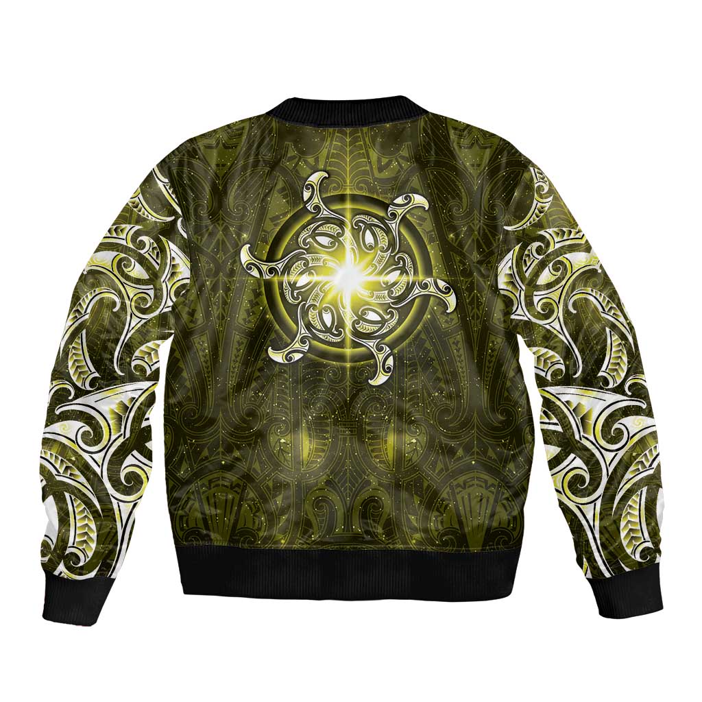 New Zealand Matariki Hiwaiterangi Sleeve Zip Bomber Jacket Maori Moko Yellow Galaxy LT05 - Polynesian Pride