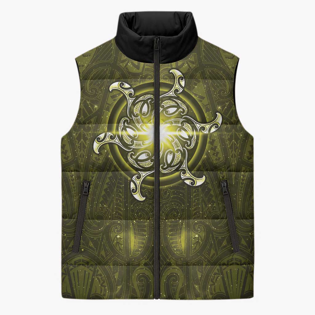 New Zealand Matariki Hiwaiterangi Sleeveless Puffer Jacket Maori Moko Yellow Galaxy LT05 Unisex Yellow - Polynesian Pride