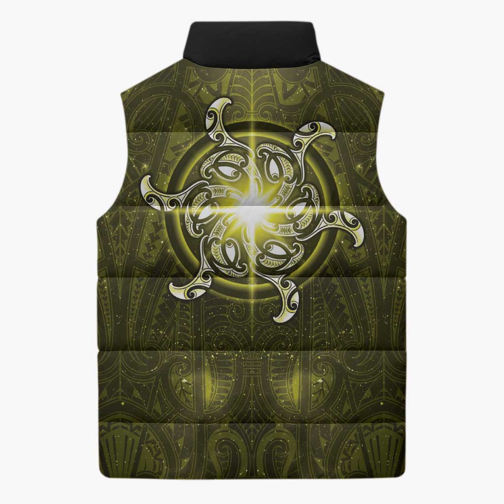 New Zealand Matariki Hiwaiterangi Sleeveless Puffer Jacket Maori Moko Yellow Galaxy LT05 - Polynesian Pride