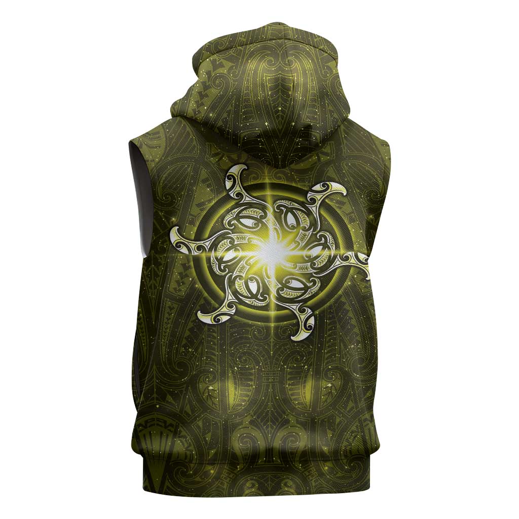 New Zealand Matariki Hiwaiterangi Sleeveless Zip Hoodie Maori Moko Yellow Galaxy LT05 - Polynesian Pride