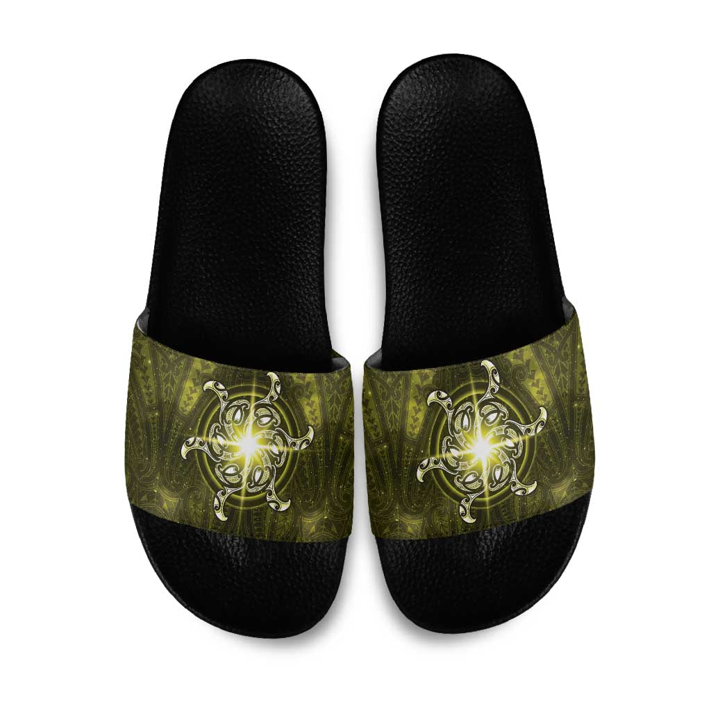 New Zealand Matariki Hiwaiterangi Slide Sandals Maori Moko Yellow Galaxy LT05 Yellow - Polynesian Pride