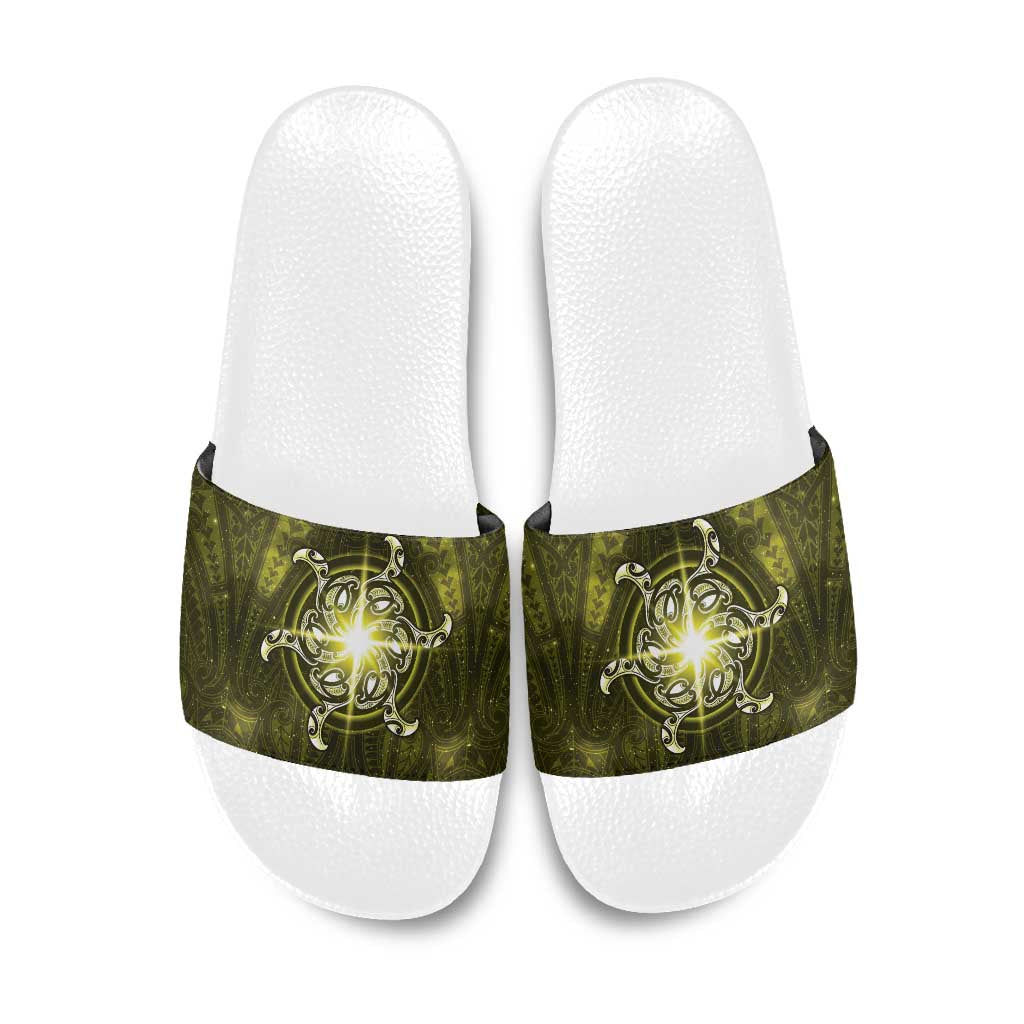 New Zealand Matariki Hiwaiterangi Slide Sandals Maori Moko Yellow Galaxy LT05 Yellow - Polynesian Pride