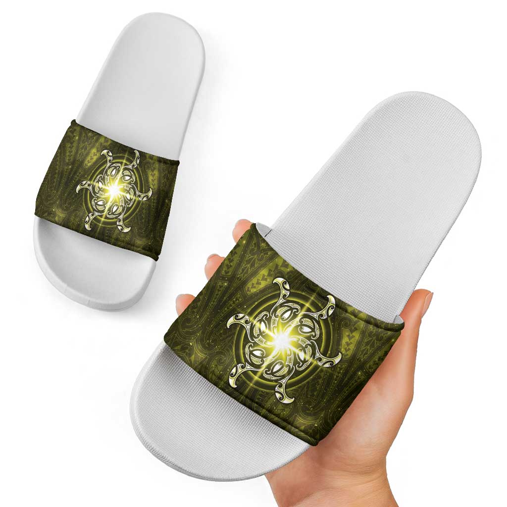 New Zealand Matariki Hiwaiterangi Slide Sandals Maori Moko Yellow Galaxy LT05 - Polynesian Pride