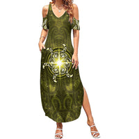 New Zealand Matariki Hiwaiterangi Summer Maxi Dress Maori Moko Yellow Galaxy LT05 Women Yellow - Polynesian Pride