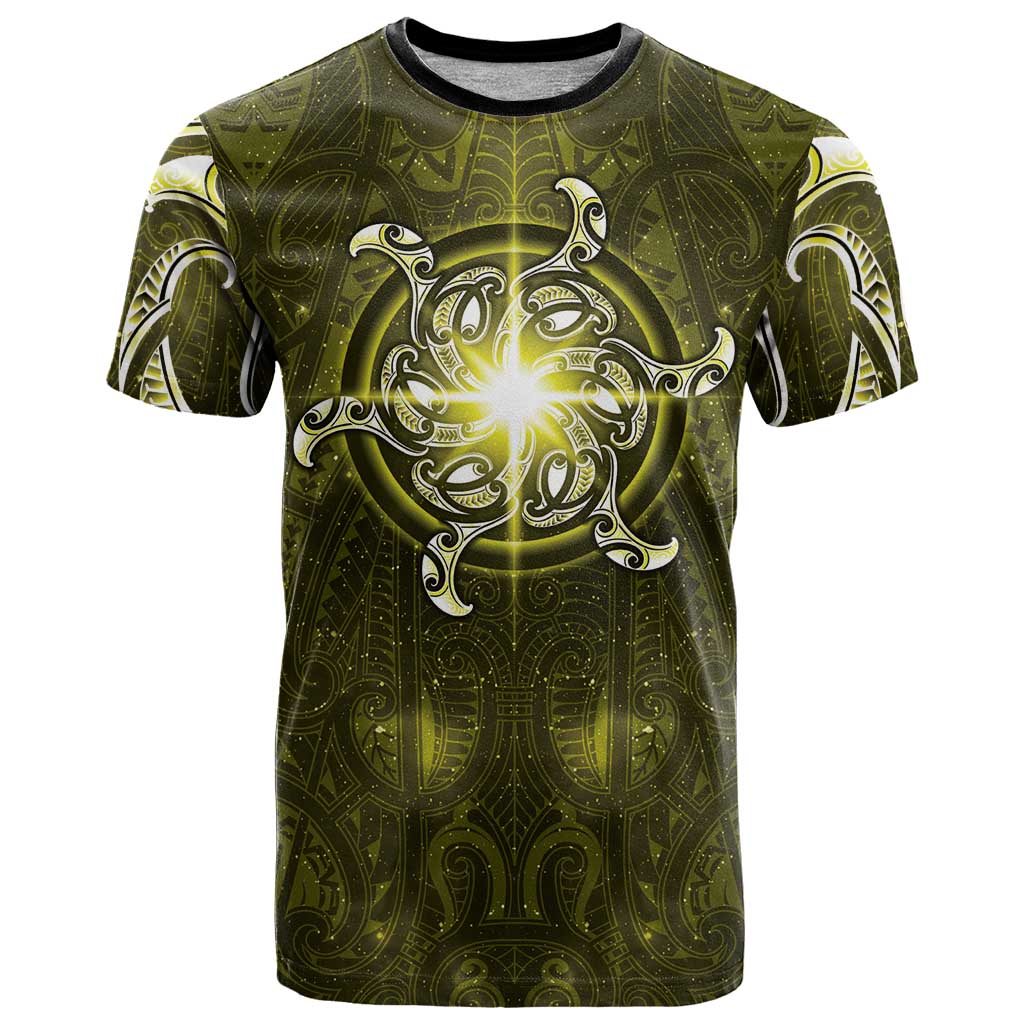New Zealand Matariki Hiwaiterangi T Shirt Maori Moko Yellow Galaxy LT05 Yellow - Polynesian Pride