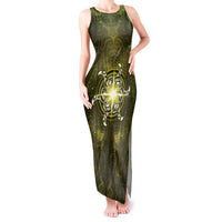 New Zealand Matariki Hiwaiterangi Tank Maxi Dress Maori Moko Yellow Galaxy LT05 Women Yellow - Polynesian Pride