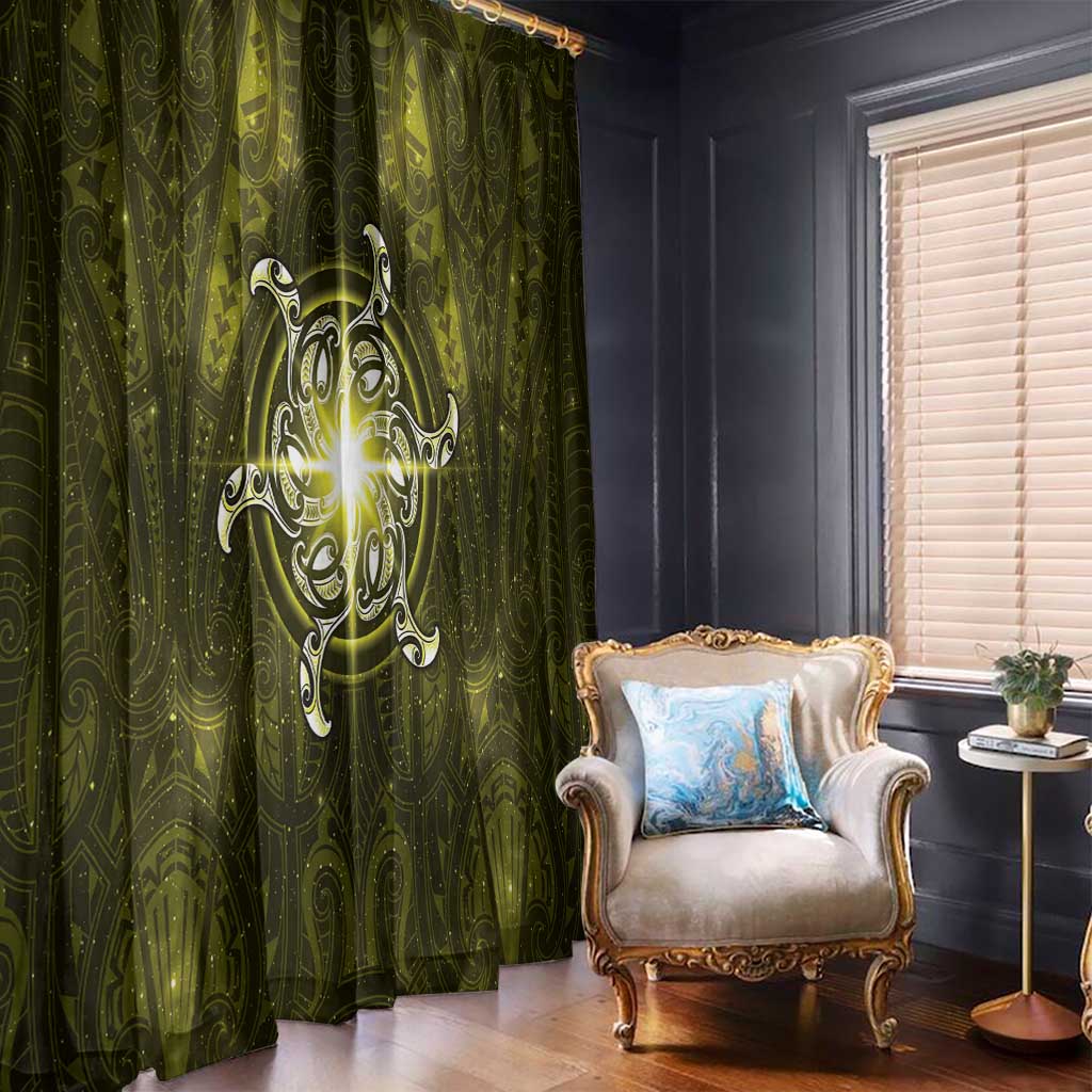 New Zealand Matariki Hiwaiterangi Window Curtain Maori Moko Yellow Galaxy LT05 - Polynesian Pride