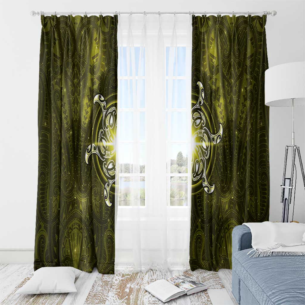 New Zealand Matariki Hiwaiterangi Window Curtain Maori Moko Yellow Galaxy LT05 - Polynesian Pride