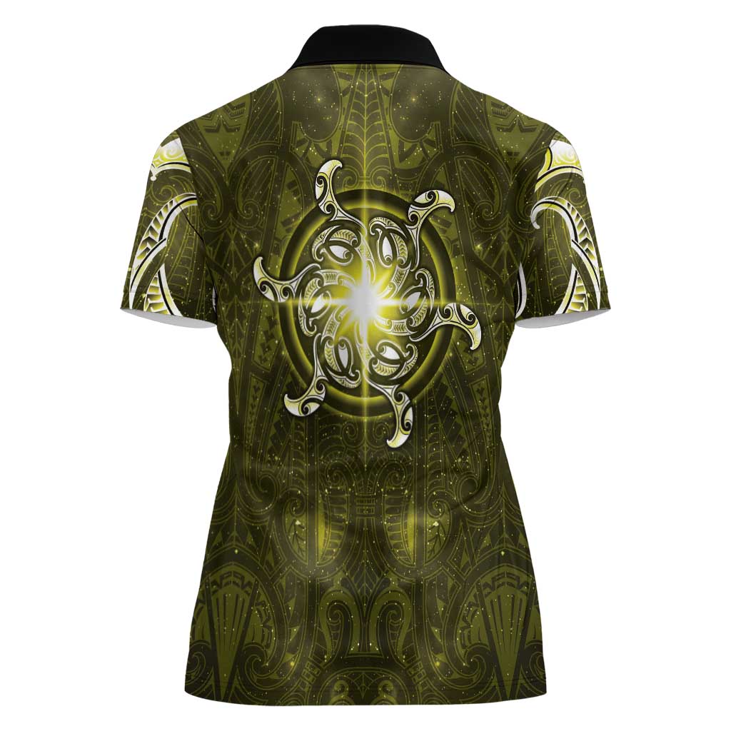 New Zealand Matariki Hiwaiterangi Women Polo Shirt Maori Moko Yellow Galaxy LT05 - Polynesian Pride