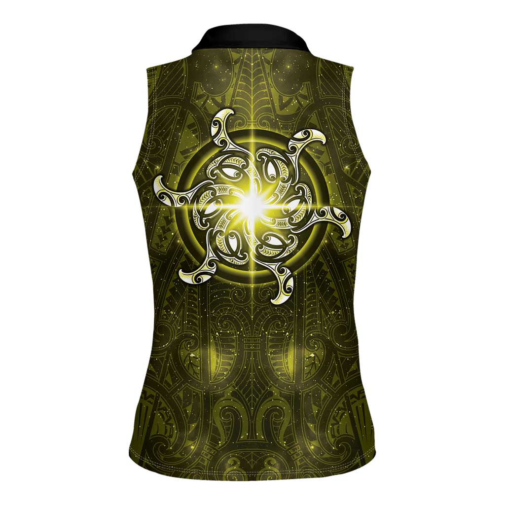 New Zealand Matariki Hiwaiterangi Women Sleeveless Polo Shirt Maori Moko Yellow Galaxy LT05 - Polynesian Pride