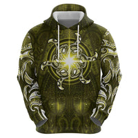 New Zealand Matariki Hiwaiterangi Zip Hoodie Maori Moko Yellow Galaxy LT05 - Polynesian Pride