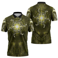 New Zealand Matariki Hiwaiterangi Zipper Polo Shirt Maori Moko Yellow Galaxy LT05 - Polynesian Pride