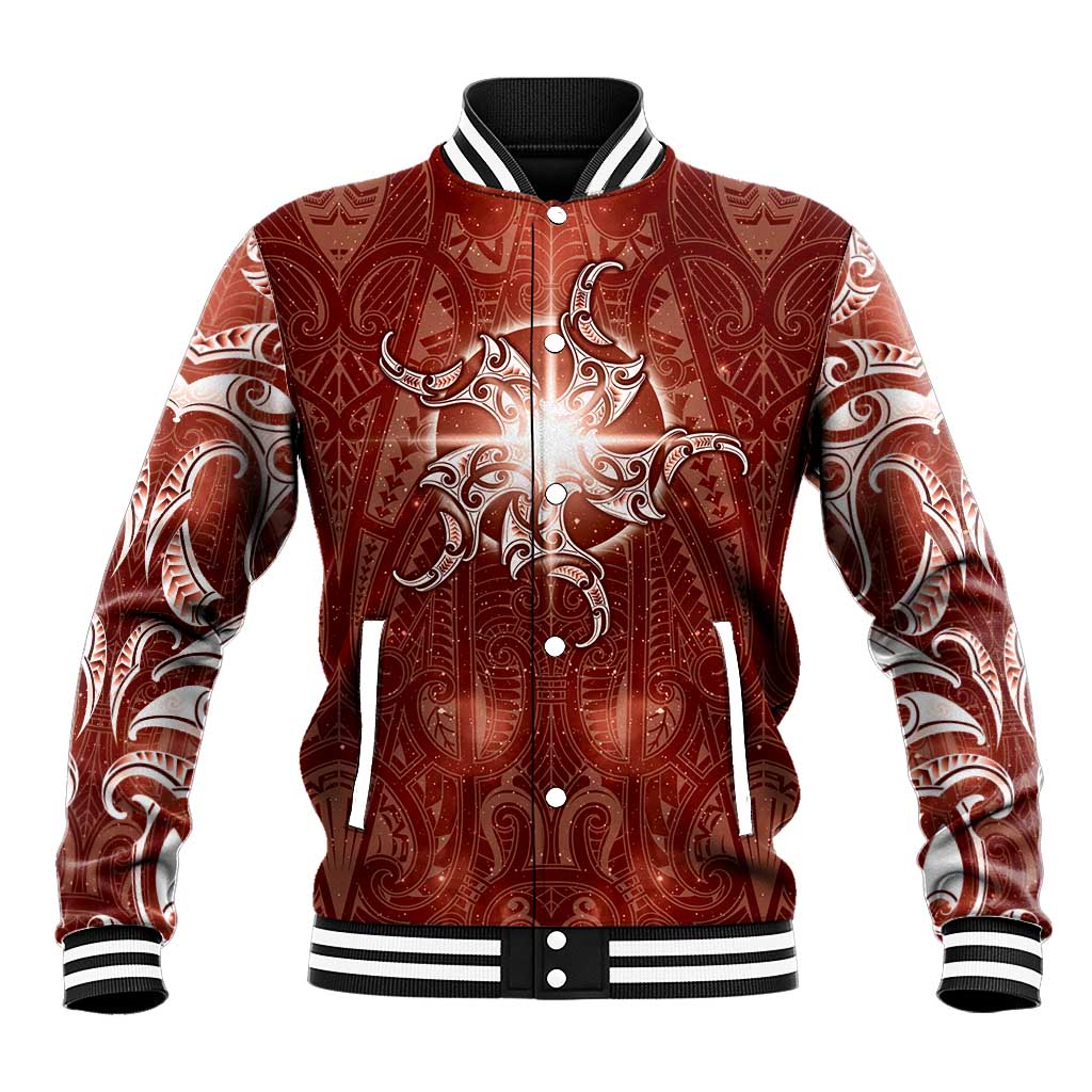 New Zealand Matariki Pohutukawa Baseball Jacket Maori Moko Red Galaxy