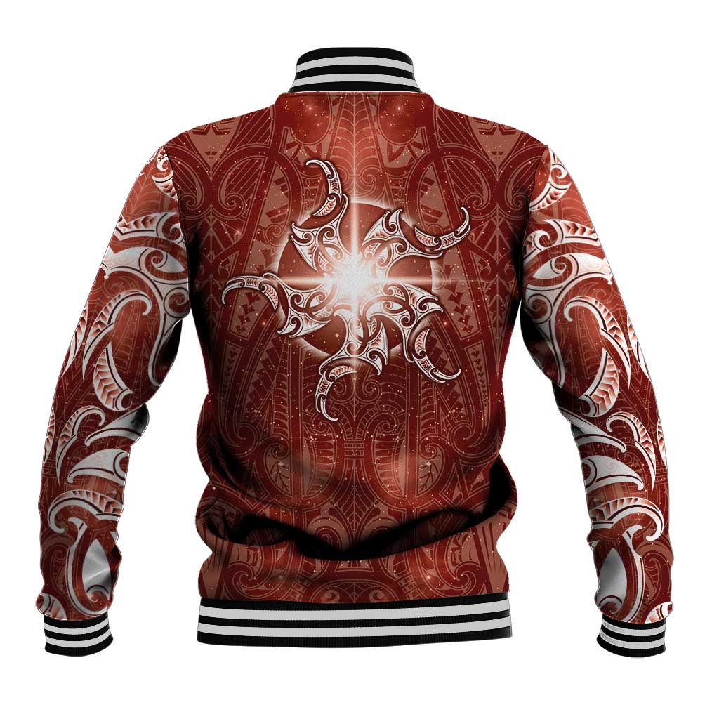 New Zealand Matariki Pohutukawa Baseball Jacket Maori Moko Red Galaxy