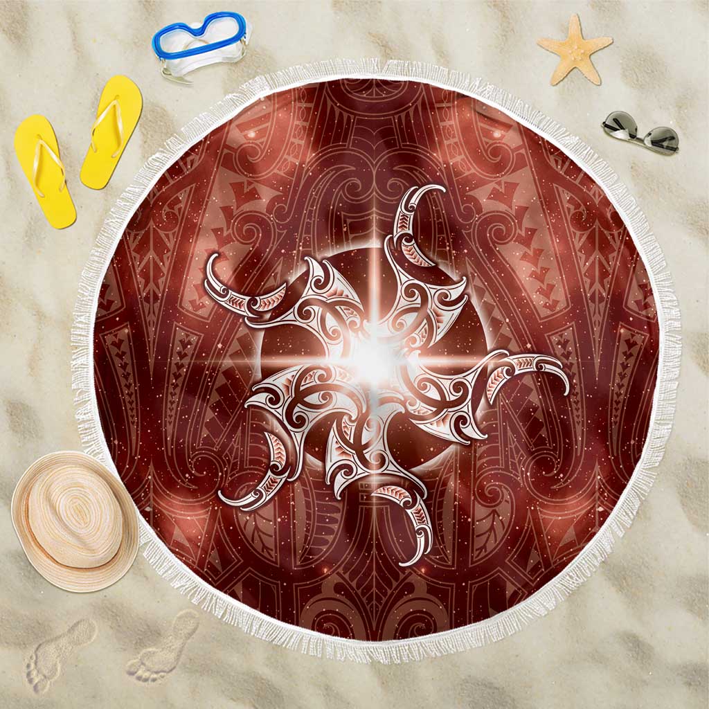 New Zealand Matariki Pohutukawa Beach Blanket Maori Moko Red Galaxy LT05 One Size 150cm Red - Polynesian Pride