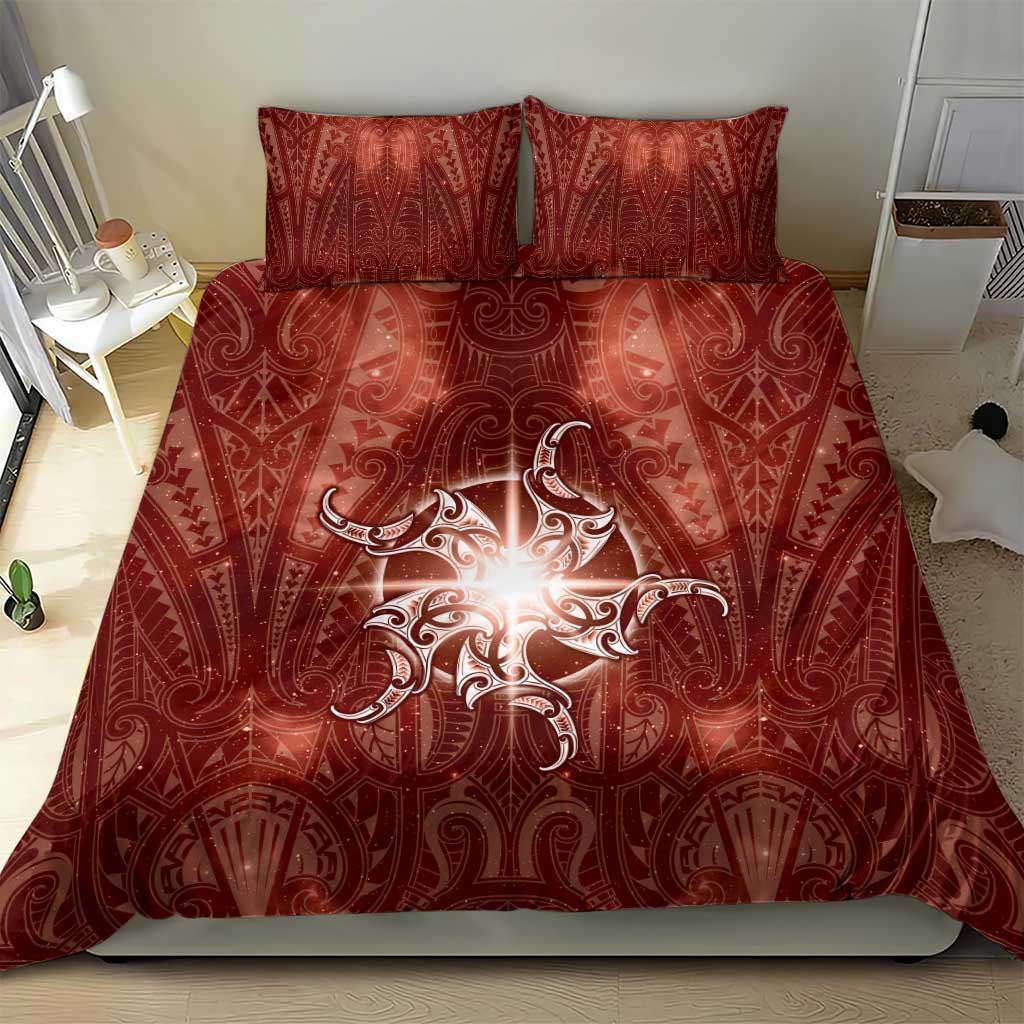 New Zealand Matariki Pohutukawa Bedding Set Maori Moko Red Galaxy