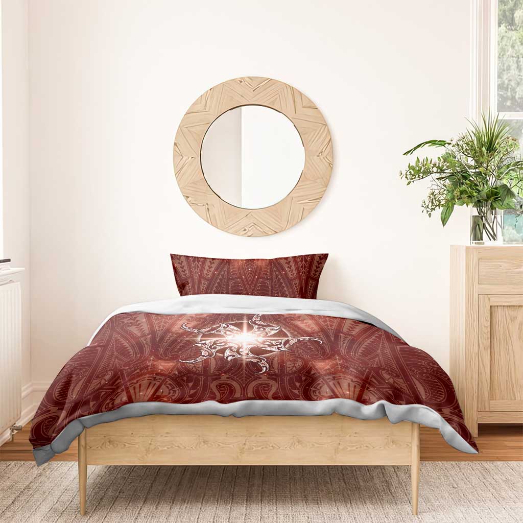 New Zealand Matariki Pohutukawa Bedding Set Maori Moko Red Galaxy