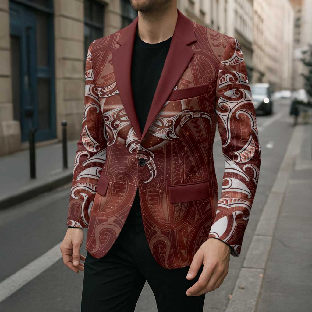 New Zealand Matariki Pohutukawa Blazer Maori Moko Red Galaxy LT05 - Polynesian Pride