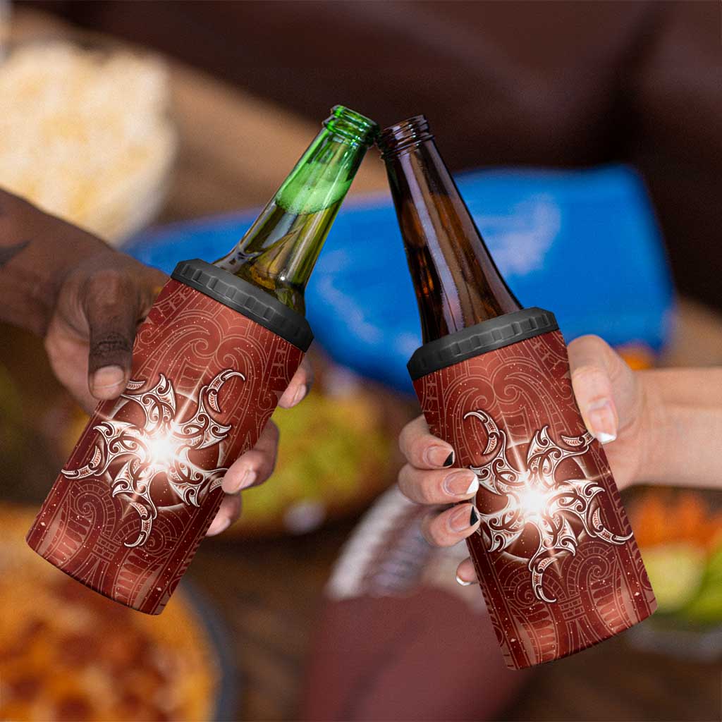 New Zealand Matariki Pohutukawa 4 in 1 Can Cooler Tumbler Maori Moko Red Galaxy LT05 - Polynesian Pride
