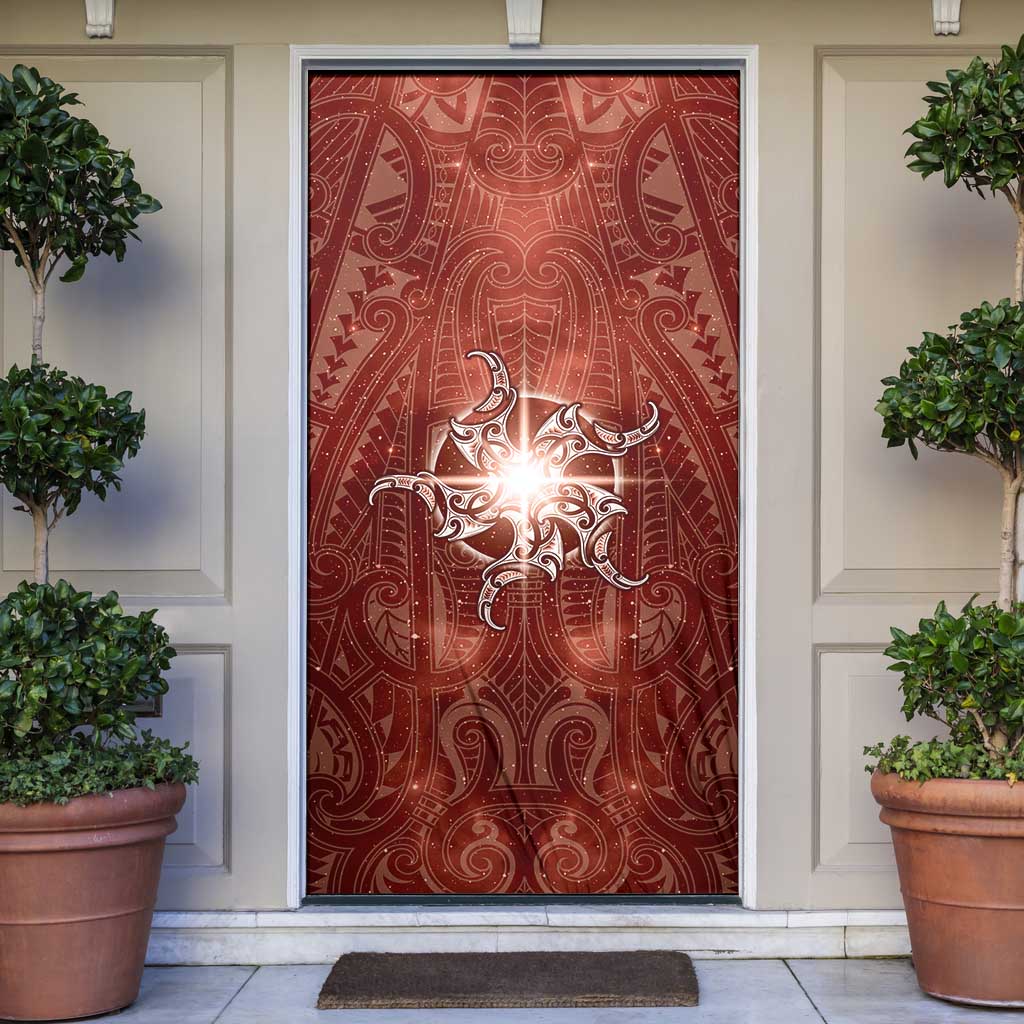 New Zealand Matariki Pohutukawa Door Cover Maori Moko Red Galaxy LT05 Red - Polynesian Pride