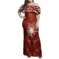 New Zealand Matariki Pohutukawa Family Matching Off Shoulder Maxi Dress and Hawaiian Shirt Maori Moko Red Galaxy LT05 Mom's Dress Red - Polynesian Pride