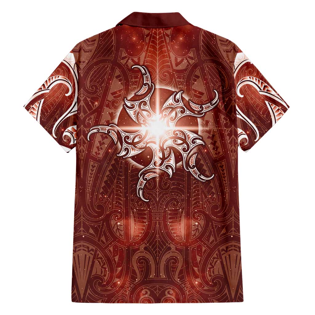 New Zealand Matariki Pohutukawa Family Matching Off Shoulder Short Dress and Hawaiian Shirt Maori Moko Red Galaxy LT05 - Polynesian Pride