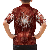 New Zealand Matariki Pohutukawa Family Matching Short Sleeve Bodycon Dress and Hawaiian Shirt Maori Moko Red Galaxy LT05 - Polynesian Pride