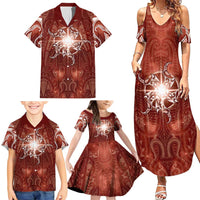 New Zealand Matariki Pohutukawa Family Matching Summer Maxi Dress and Hawaiian Shirt Maori Moko Red Galaxy LT05 - Polynesian Pride