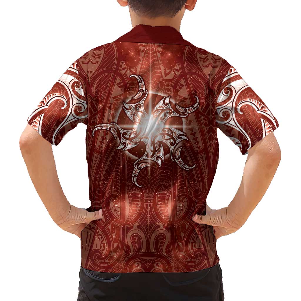 New Zealand Matariki Pohutukawa Family Matching Tank Maxi Dress and Hawaiian Shirt Maori Moko Red Galaxy LT05 - Polynesian Pride