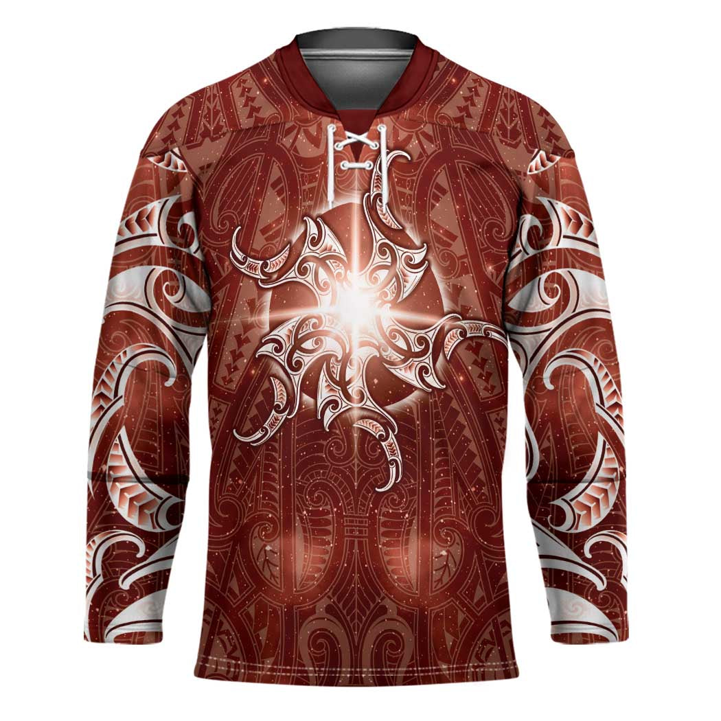 New Zealand Matariki Pohutukawa Hockey Jersey Maori Moko Red Galaxy LT05 Unisex Red - Polynesian Pride