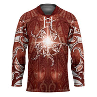 New Zealand Matariki Pohutukawa Hockey Jersey Maori Moko Red Galaxy LT05 Unisex Red - Polynesian Pride