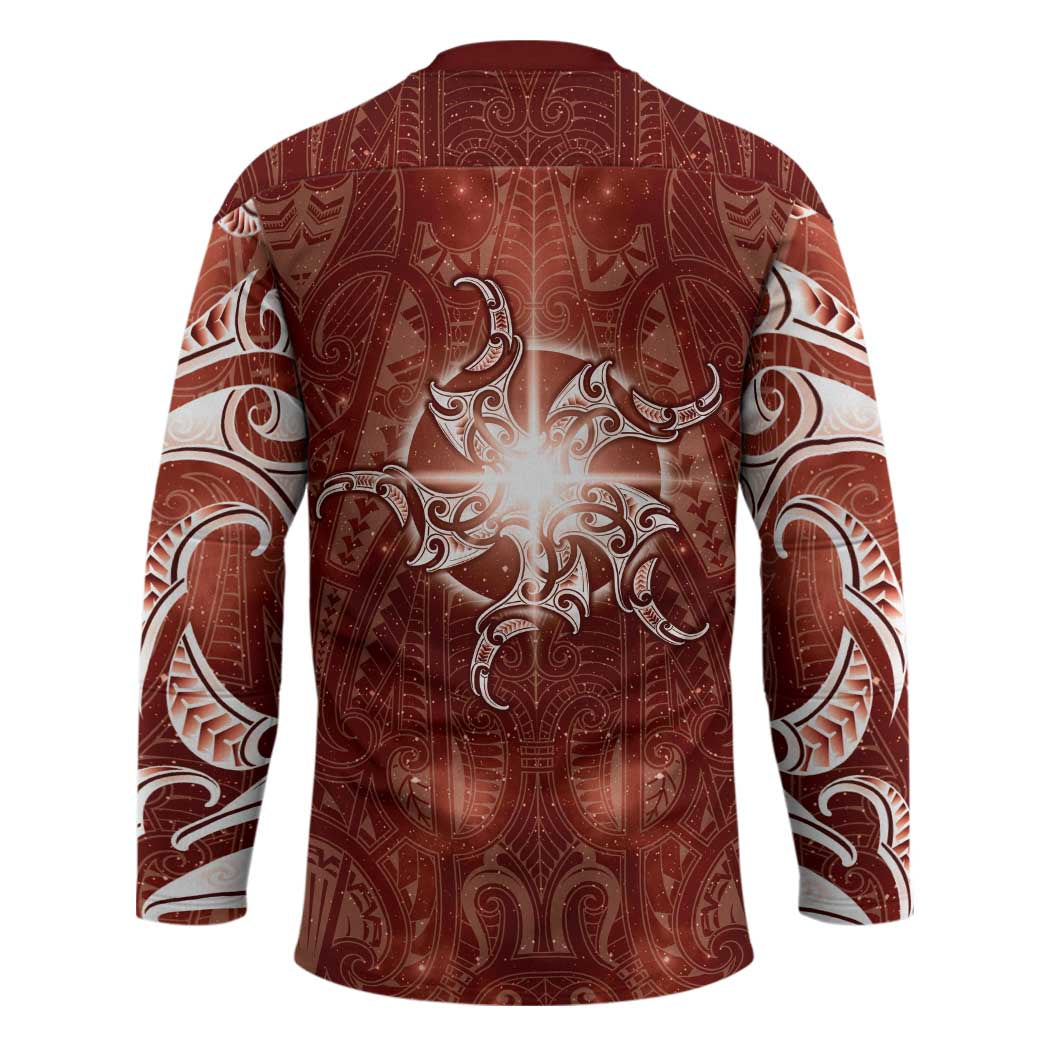 New Zealand Matariki Pohutukawa Hockey Jersey Maori Moko Red Galaxy LT05 - Polynesian Pride