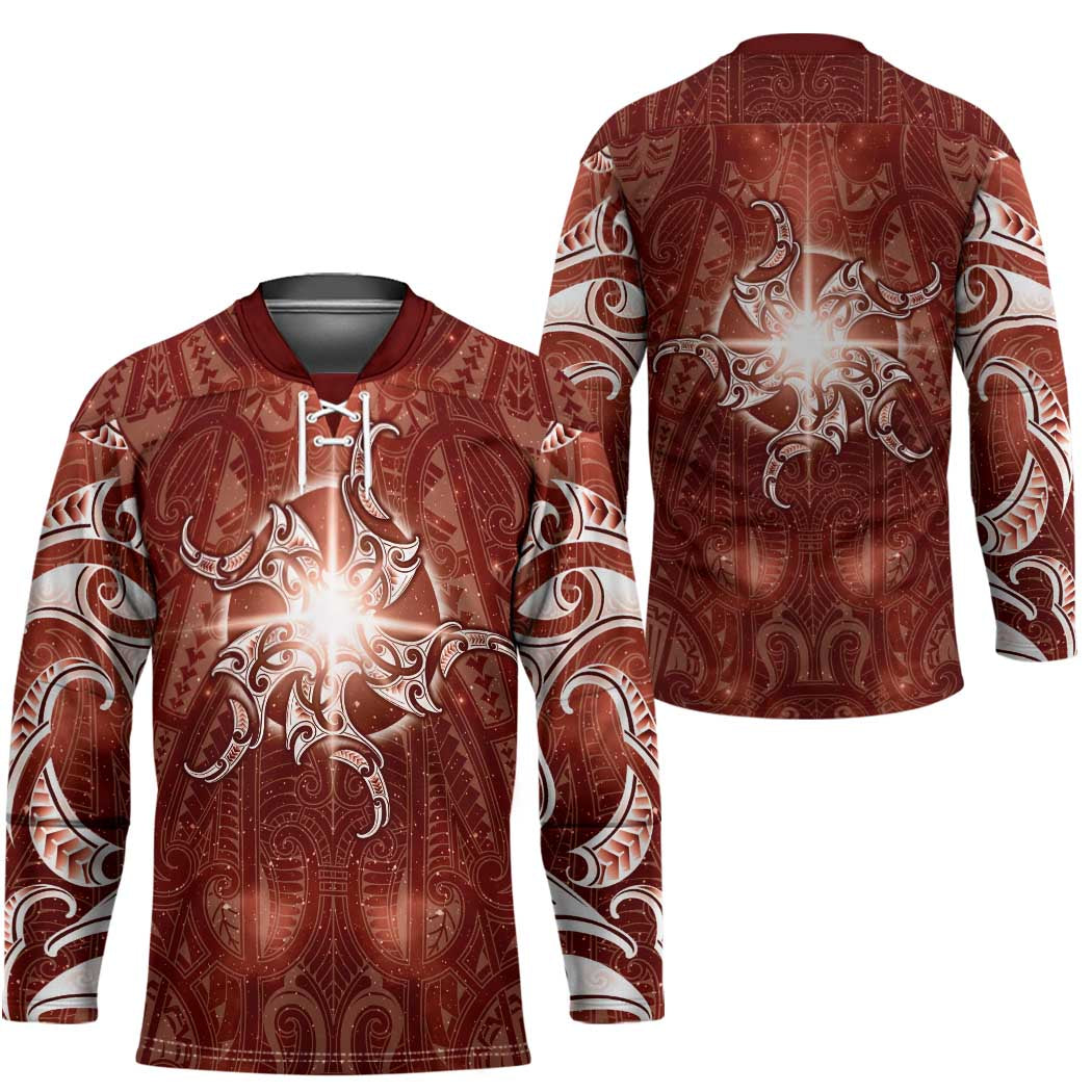 New Zealand Matariki Pohutukawa Hockey Jersey Maori Moko Red Galaxy LT05 - Polynesian Pride