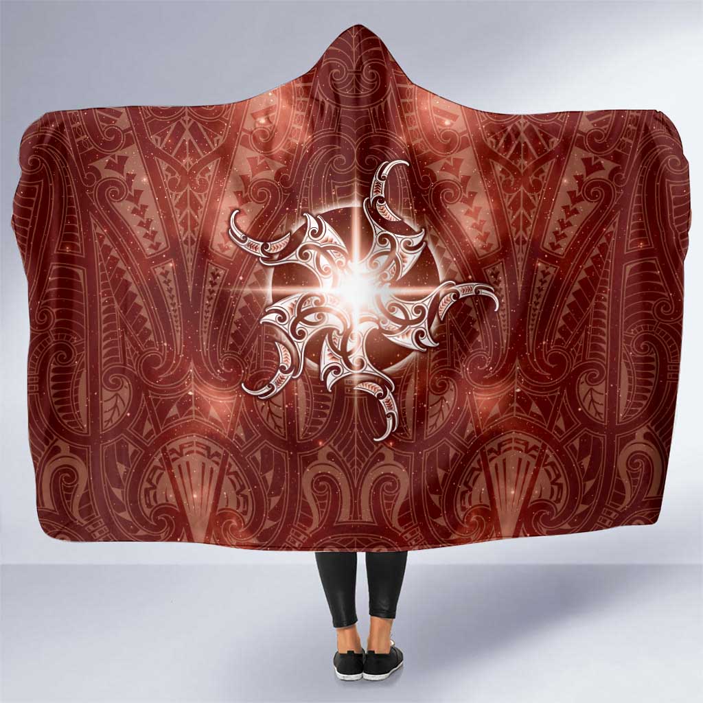 New Zealand Matariki Pohutukawa Hooded Blanket Maori Moko Red Galaxy