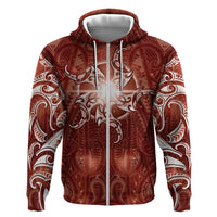 New Zealand Matariki Pohutukawa Hoodie Maori Moko Red Galaxy LT05 Zip Hoodie Red - Polynesian Pride