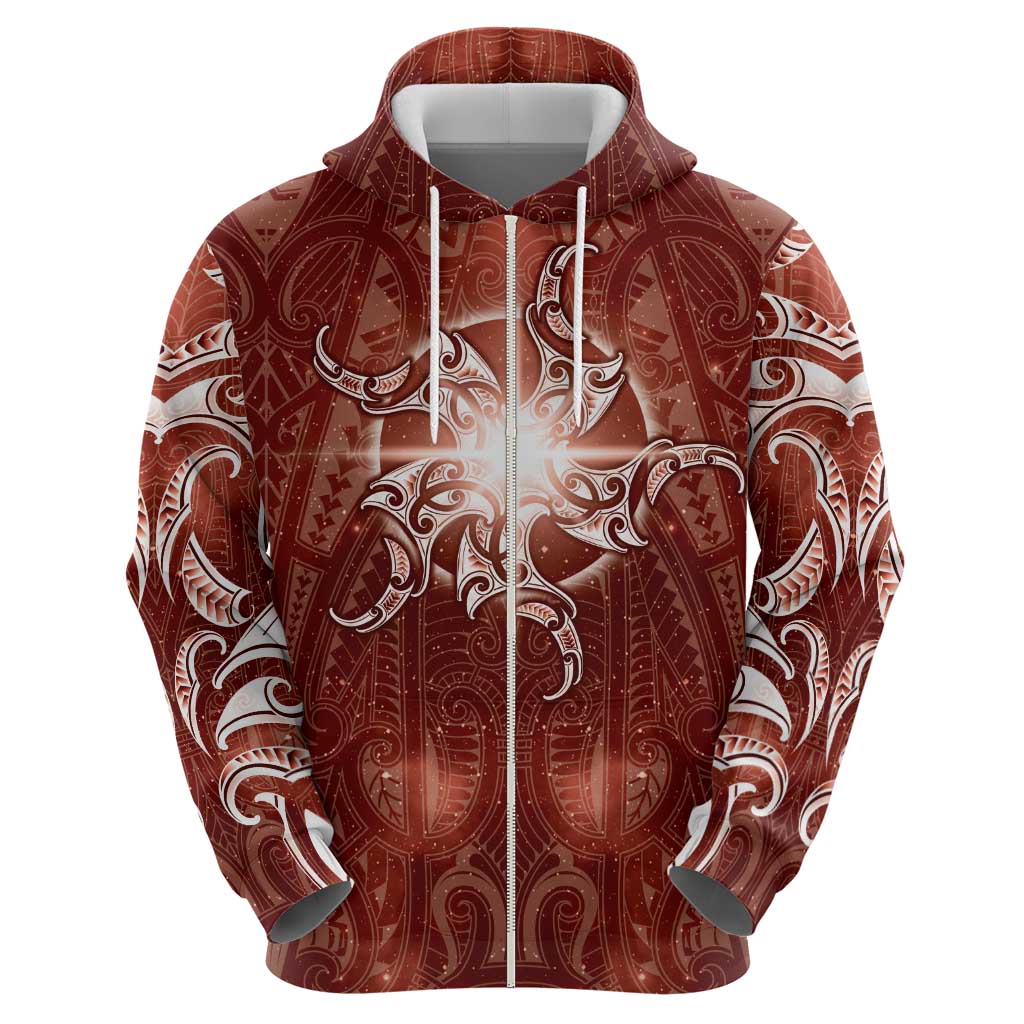 New Zealand Matariki Pohutukawa Hoodie Maori Moko Red Galaxy LT05 - Polynesian Pride